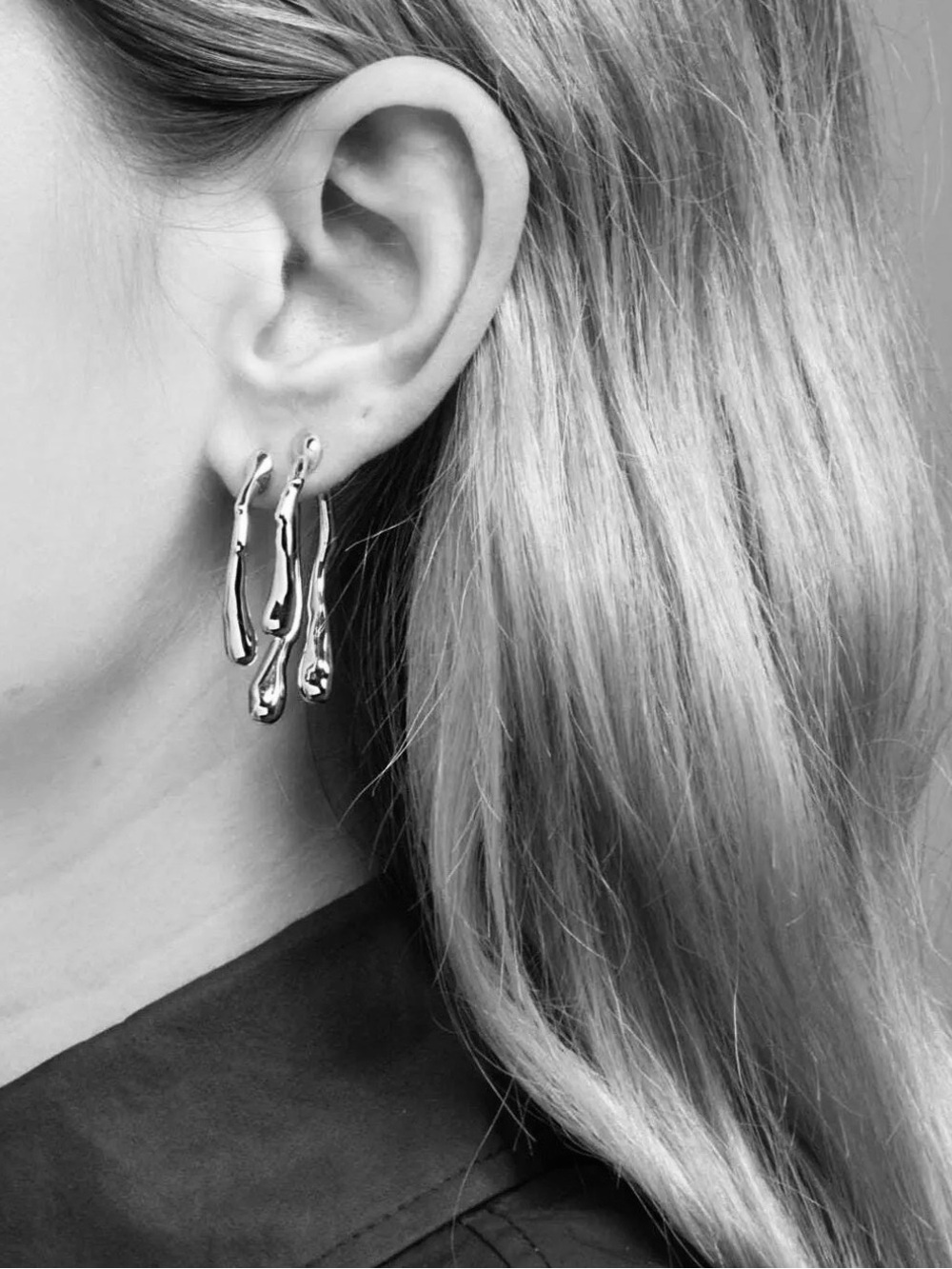 NEW Alexis Bittar Drippy Front Back Post Earrings Silver JL16